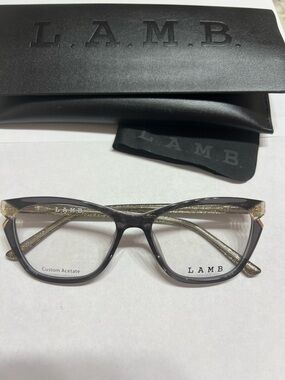 L.A.M.B. LA107 Gray  and Gold Glitter Cat-Eye Glasses